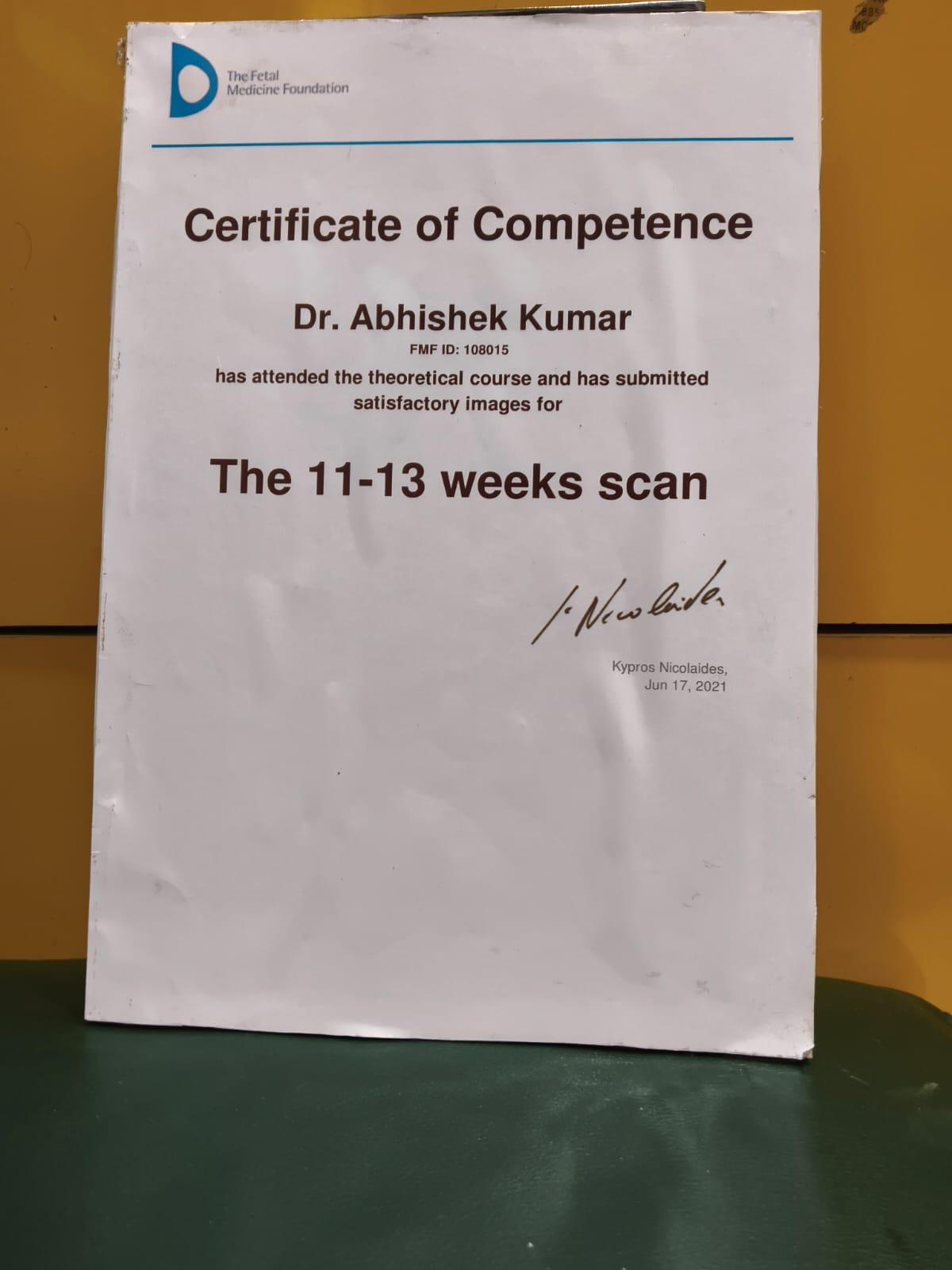 The Fetal Medicine Foundation certificate — 11 to 13 weeks scan